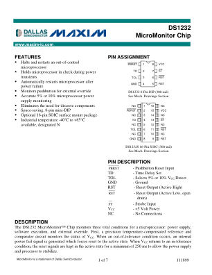 DS1232 datasheet cover page