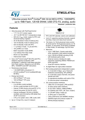 STM32L475RC datasheet cover page
