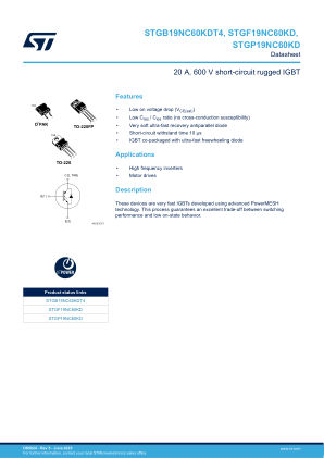 STGB19NC60KDT4 datasheet cover page