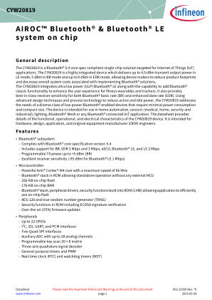 CYW20819 datasheet cover page