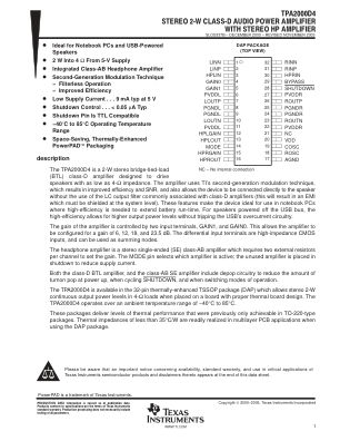 TPA2000D4 数据手册首页