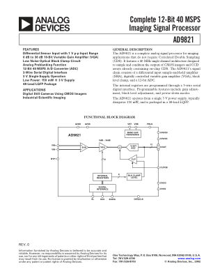 AD9821 datasheet cover page