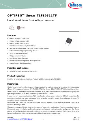 TLF80511TF 数据手册首页