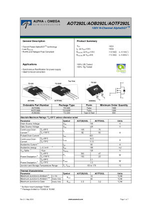 AOB292L datasheet cover page