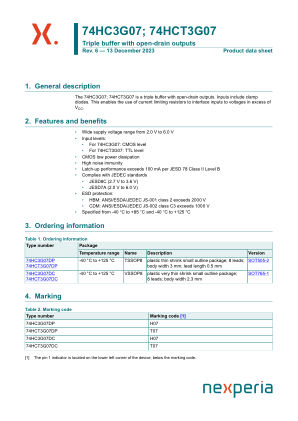 74HC3G07DC datasheet cover page