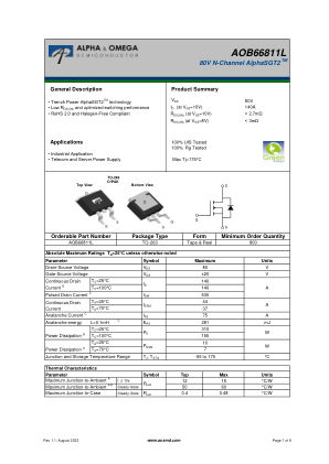 AOB66811L datasheet cover page