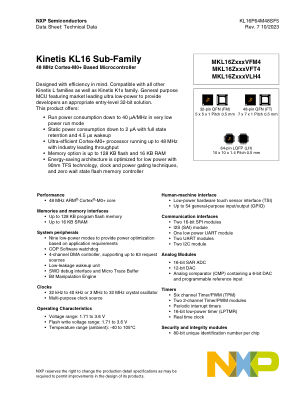 KL16P64M48SF5 datasheet cover page