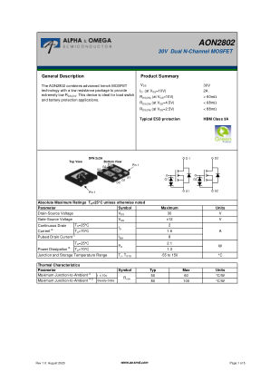 AON2802 数据手册首页