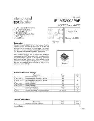 IRLMS2002 数据手册首页
