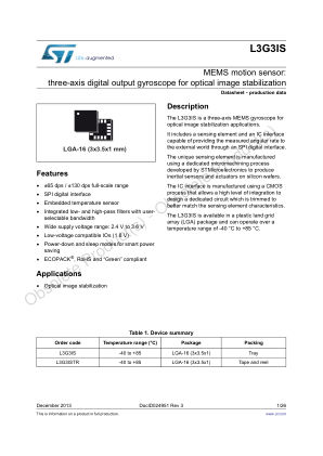 L3G3IS datasheet cover page