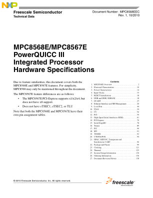 MPC8568EEC datasheet cover page