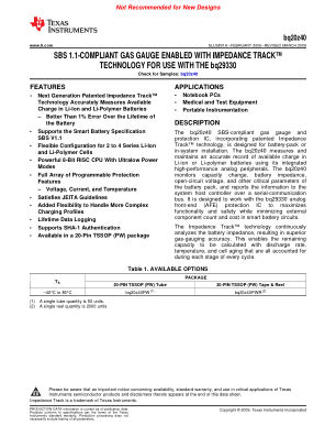 BQ20Z40 datasheet cover page