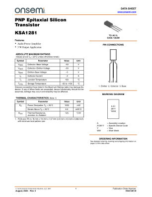 KSA1281 datasheet cover page