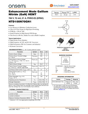NTD100N70GN1 datasheet cover page