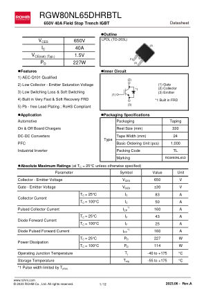 RGW80NL65DHRB datasheet cover page