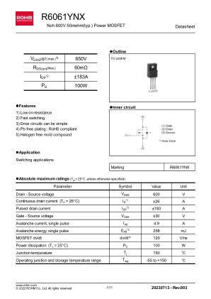 R6061YNX 数据手册首页