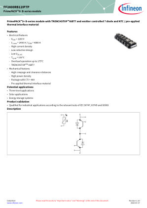 FF2400RB12IP7P 数据手册首页