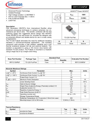 IRFI1310N 数据手册首页