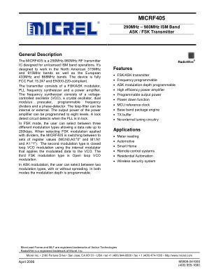 MICRF405YML-TR datasheet cover page