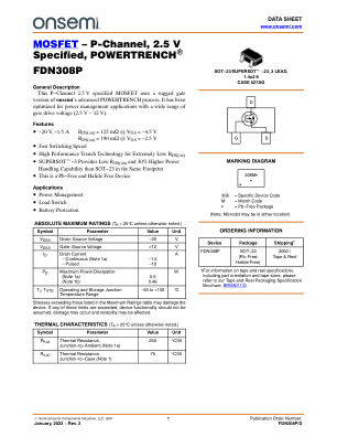 FDN308P 数据手册首页