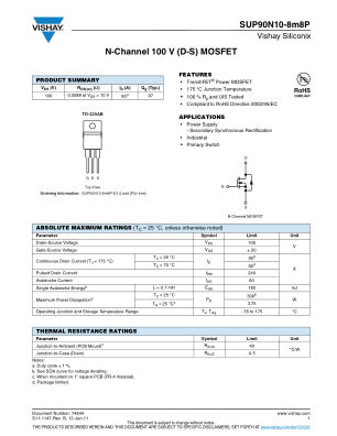 SUP90N10-8M8P datasheet cover page