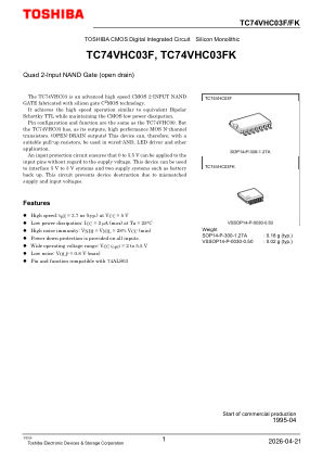 TC74VHC03FK datasheet cover page