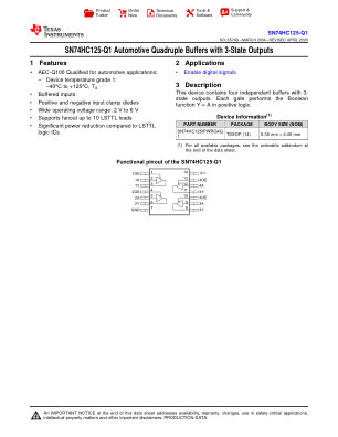 SN74HC125-Q1 数据手册首页