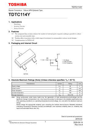 TDTC114Y datasheet cover page