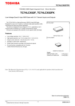 TC74LCX02FK datasheet cover page