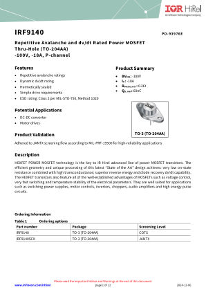 IRF9140 datasheet cover page