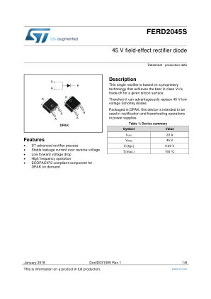FERD2045S datasheet cover page