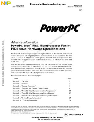 MPC603EEC datasheet cover page