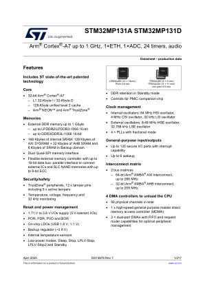 STM32MP131A 数据手册首页