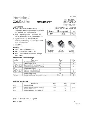 IRF3709 datasheet cover page