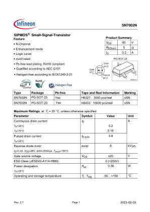 SN7002N datasheet cover page