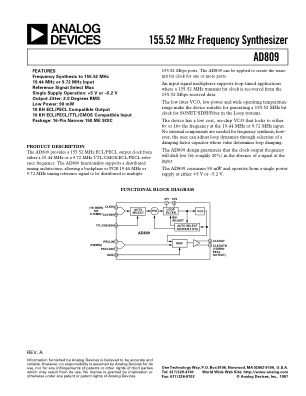 AD809 datasheet cover page