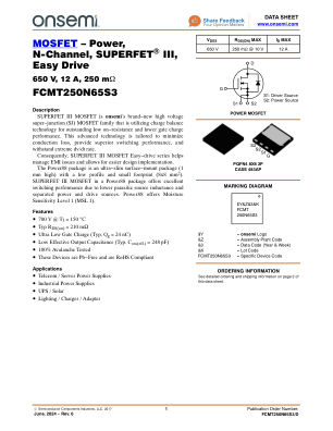 FCMT250N65S3 datasheet cover page