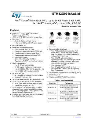 STM32G031x4-x6-x8 数据手册首页