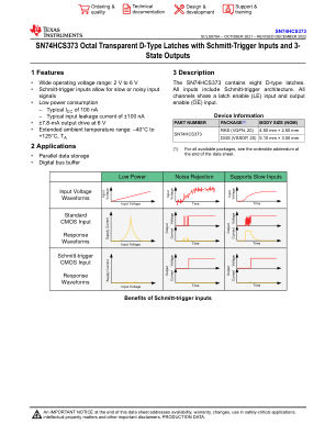 SN74HCS373 datasheet cover page