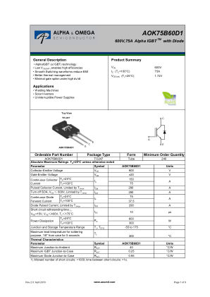 AOK75B60D1 datasheet cover page
