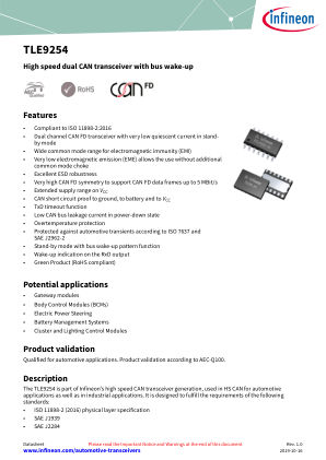 TLE9254LC datasheet cover page