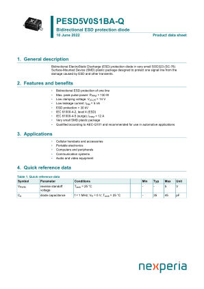 PESD5V0S1BA-QF datasheet cover page