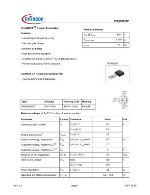 IPI60R385CP datasheet cover page