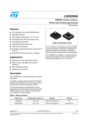 L3G3250A datasheet cover page