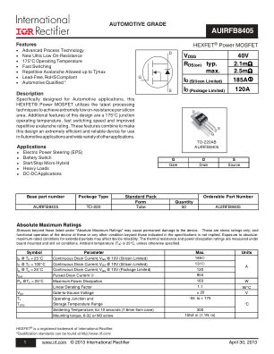 AUIRFB8405 datasheet cover page