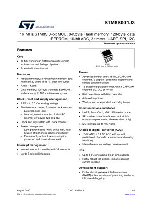 STM8S001J3 数据手册首页