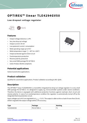 TLE4294G-V50 datasheet cover page