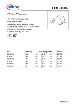 BCX54 datasheet cover page