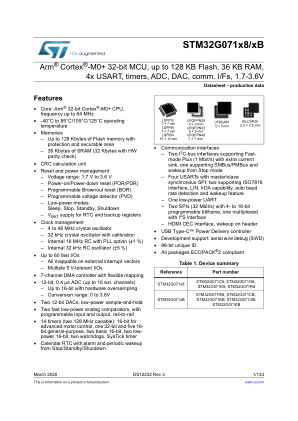 STM32G071x8-xB 数据手册首页
