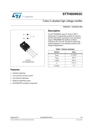 STTH50W03C 数据手册首页